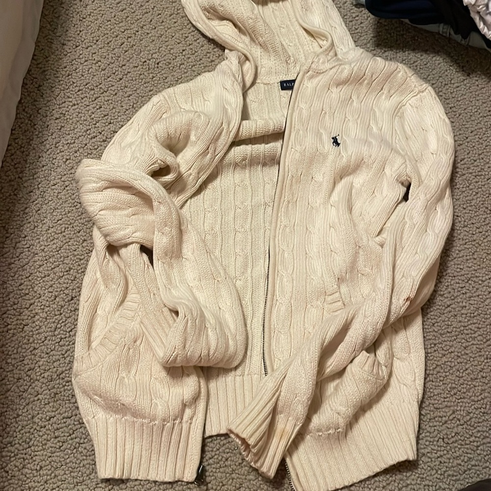 Ralph Lauren cable knit zippered hoodie sweater.